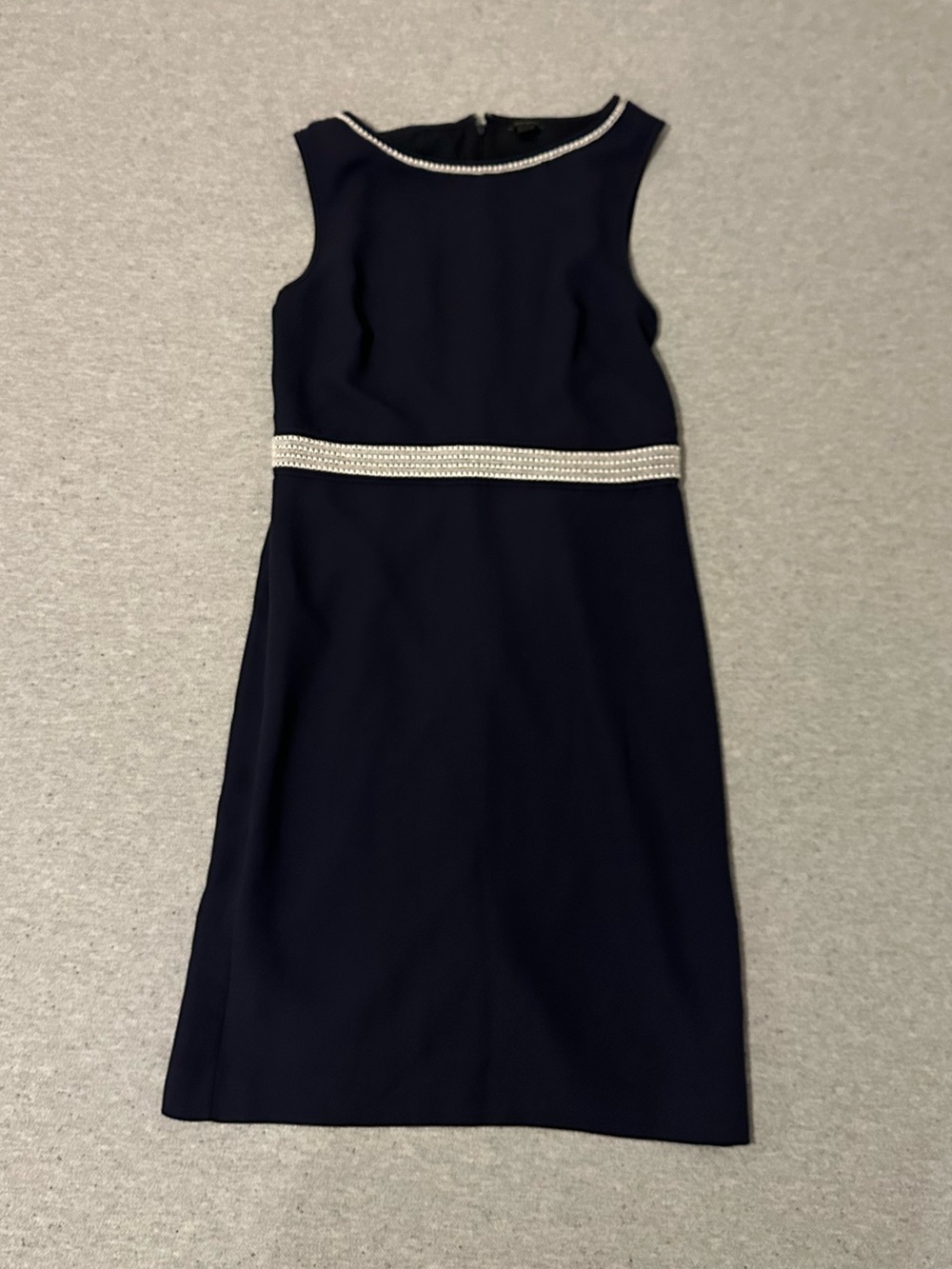 Ann Taylor Navy Midi Sheath Dress with Pearl-Trim Accents